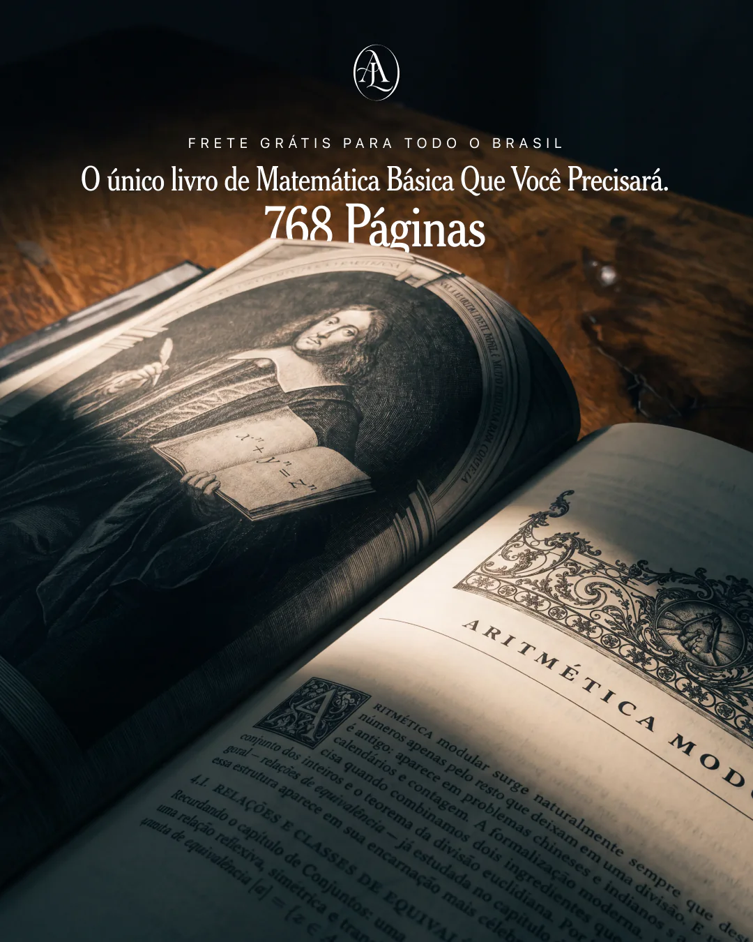 Criativo de anúncio com o livro aberto e o número de páginas em destaque
